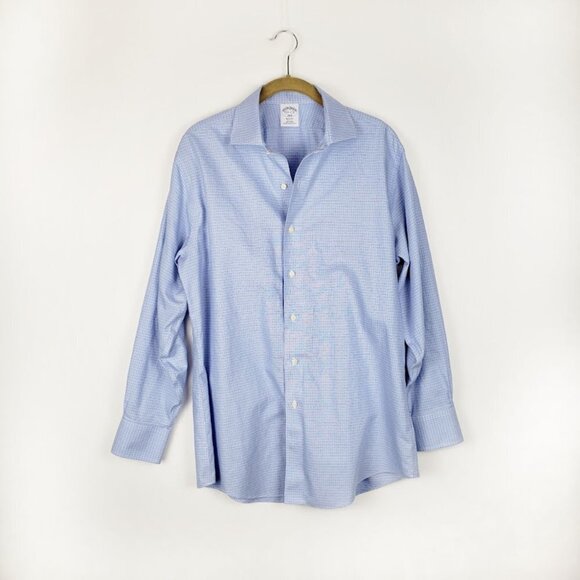 Brooks Brothers Button Up Shirt No Iron Regent Cotton White Blue Check Size 15.5 - Picture 6 of 6